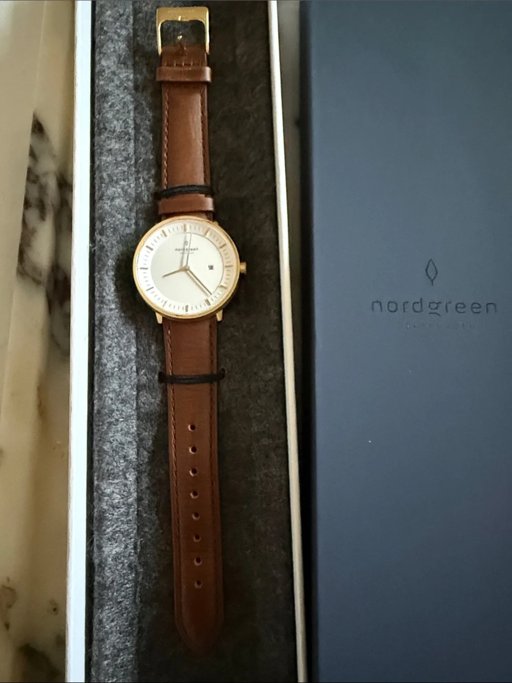 Nordgreen 36mm Rose Gold Case with Brown Leather Strap